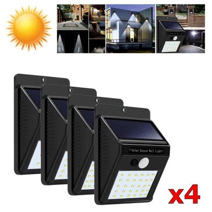 4 броя СОЛАРНИ LED ЛАМПИ СЪС СЕНЗОР ЗА ДВИЖЕНИЕ 40 LED