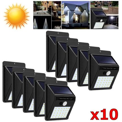 10 броя СОЛАРНИ LED ЛАМПИ СЪС СЕНЗОР ЗА ДВИЖЕНИЕ 40 LED