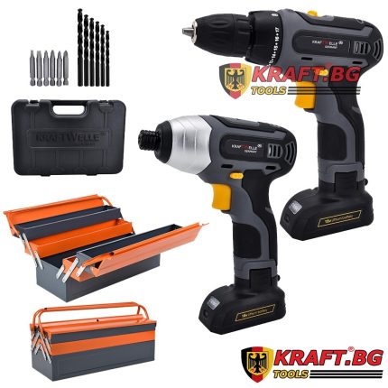 Професионален винтоверт и бормашина 18V KrafT + Метална кутия