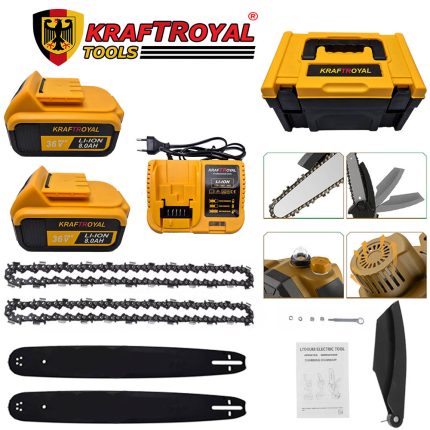 Резачка за Клони Kraf Royal 36V 8Ah с Автоматично Омасляване, Две Батерии и Две Вериги